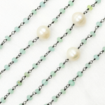 Load image into Gallery viewer, Blue Aqua Chalcedony & Pearl Oxidized 925 Sterling Silver Wire Chain. PCL21