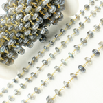 Load image into Gallery viewer, Coated Labradorite Rondel Smooth Gold Plated Wire Chain. CLB43