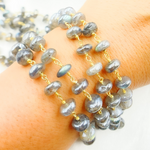 Load image into Gallery viewer, Coated Labradorite Rondel Smooth Gold Plated Wire Chain. CLB43