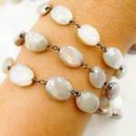 Load image into Gallery viewer, Coated Oval Moonstone Oxidized Wire Chain. CMS76