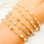 Load image into Gallery viewer, Coated Peach Moonstone Gold Plated Wire Chain. CMS61