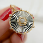 Load image into Gallery viewer, 14k Solid Gold and Sterling Silver Black Rhodium Diamonds Circle Charm. KSG52