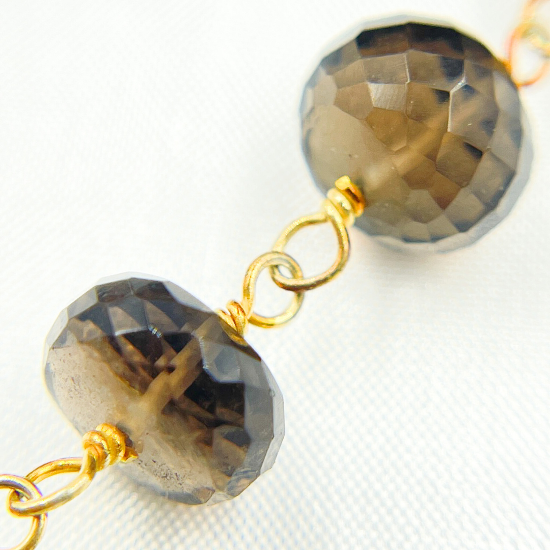 Smoky Quartz Gold Plated 925 Sterling Silver Wire Chain. SMQ17