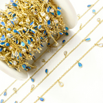 Load image into Gallery viewer, Created Blue Opal & CZ Tear Drop Shape Dangle Chain. CBO7