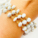 Load image into Gallery viewer, Coated Milky Aquamarine Gold Plated Wire Chain. AQU17