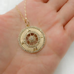 Load image into Gallery viewer, 14k Solid Gold Diamond Medallion Compass Charm. GDP483