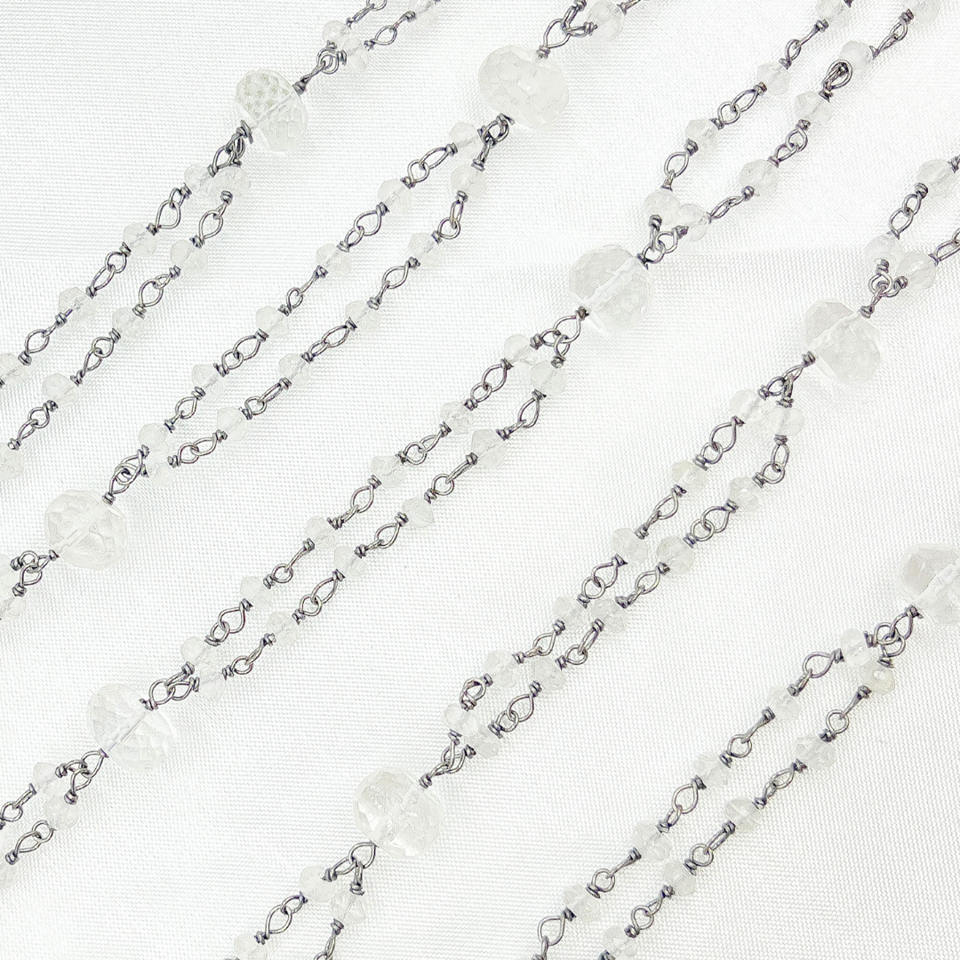 Crystal Fancy Oxidized 925 Sterling Silver Wire Chain. CR28