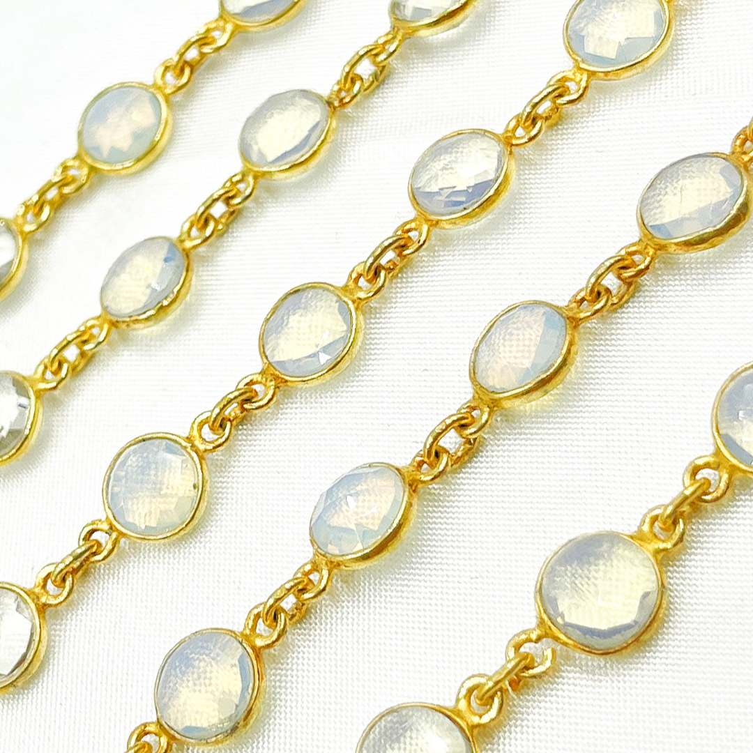 Opalite Round Shape Bezel Gold Plated Wire Chain. OPA3