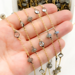 Load image into Gallery viewer, Labradorite & White Topaz Gold Plated Connected Wire Chain. LAB49