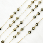 Load image into Gallery viewer, Pyrite Rondel Shape Gold Plated Wire Chain. PYR16