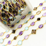 Load image into Gallery viewer, Multi Gemstone Bezel Gold Plated Wire Chain. MGS22