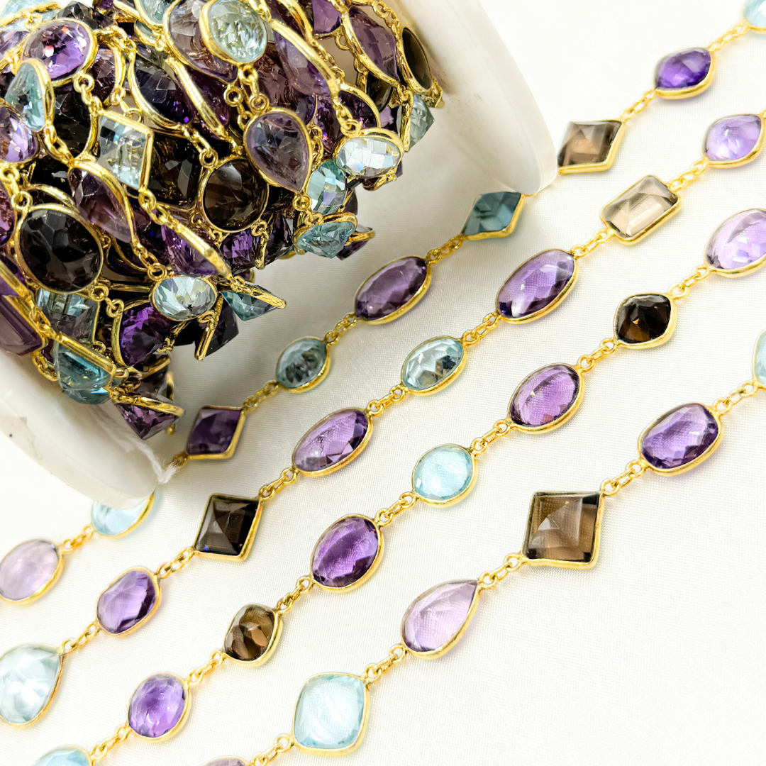 Multi Gemstone Bezel Gold Plated Wire Chain. MGS22