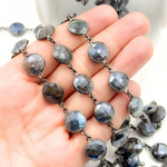 Load image into Gallery viewer, Coated Labradorite Round Shape Bezel Oxidized Wire Chain. CLB70