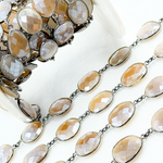 Load image into Gallery viewer, Coated Grey Moonstone Organic Shape Bezel Oxidized Wire Chain. CMS98
