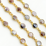Load image into Gallery viewer, Coated Chocolate Moonstone Round Shape Bezel Gold Plated Wire Chain. CMS10