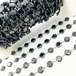 Load image into Gallery viewer, BSP22. Black Spinel Hexagon Shape Oxidized Wire Chain