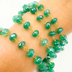 Load image into Gallery viewer, Coated Green Onyx Rondel Faceted Gold Plated Wire Chain. GRE4
