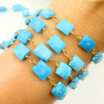 Load image into Gallery viewer, Turquoise Rectangle Shape Gold Plated Wire Chain. TRQ27