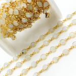 Load image into Gallery viewer, White Moonstone Round Shape Bezel Gold Plated Wire Chain. WMS12