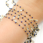 Load image into Gallery viewer, Lapis Lazuli & CZ Dangle Gold Plated Wire Chain