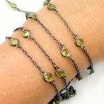 Load image into Gallery viewer, Peridot Round Shape Bezel Oxidized Connected Wire Chain