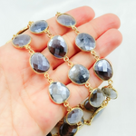 Load image into Gallery viewer, Coated Grey Moonstone Organic Shape Bezel Gold Plated Wire Chain. CMS28