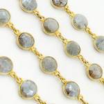 Load image into Gallery viewer, Coated Milky Aquamarine Round Shape Bezel Gold Plated Wire Chain. AQU9