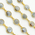 Load image into Gallery viewer, Coated Milky Aquamarine Round Shape Bezel Gold Plated Wire Chain. AQU9
