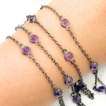 Load image into Gallery viewer, Amethyst Round Shape Bezel Oxidized Connected Wire Chain. AME6