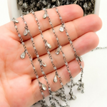Load image into Gallery viewer, Labradorite & CZ Dangle Oxidized Wire Chain. LAB109