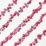 Load image into Gallery viewer, Dyed Ruby Cluster Dangle 3.5mm Oxidized Wire Chain.