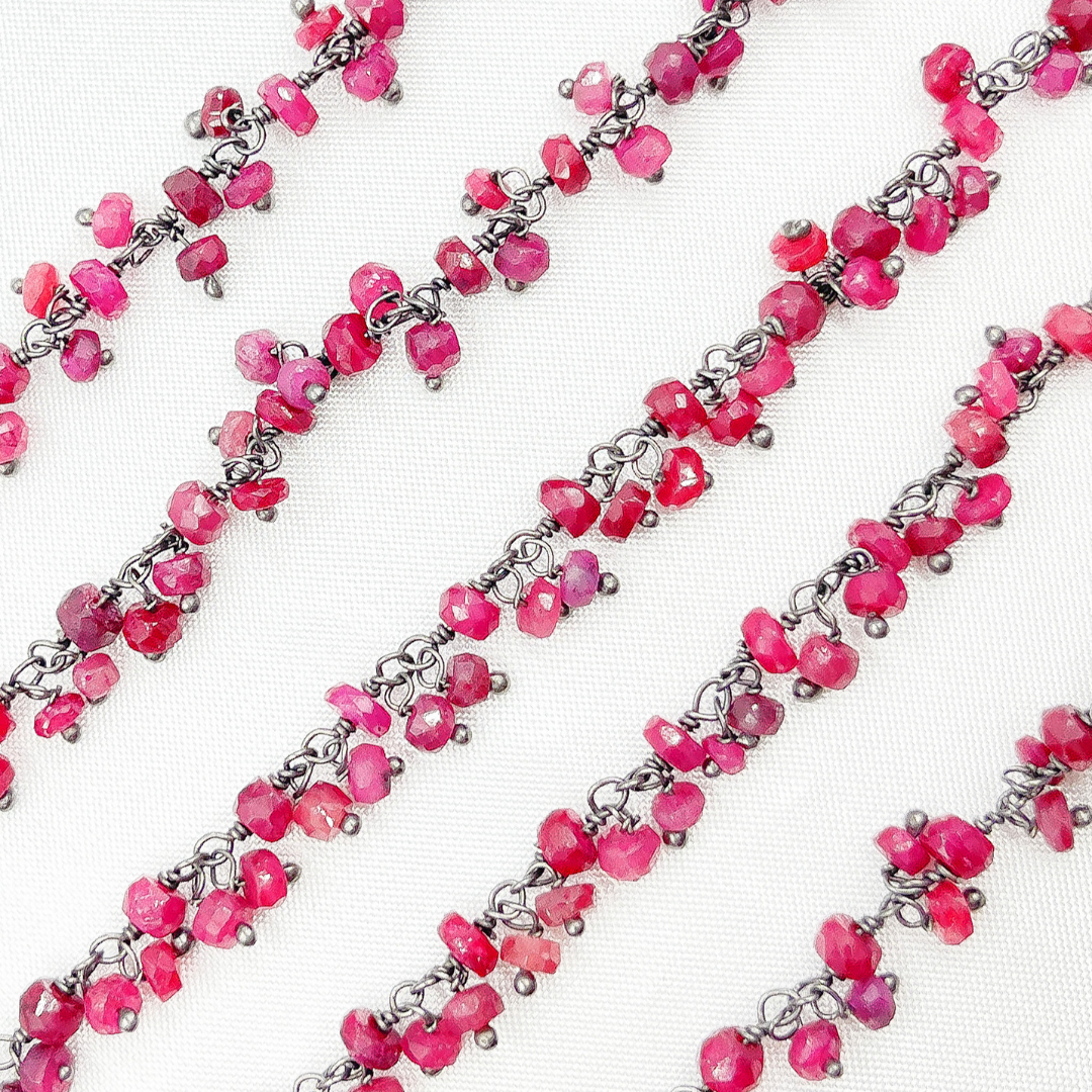 Dyed Ruby Cluster Dangle 3.5mm Oxidized Wire Chain.