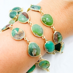 Load image into Gallery viewer, Chrysoprase Organic Shape Bezel Gold Plated Wire Chain. CHR31
