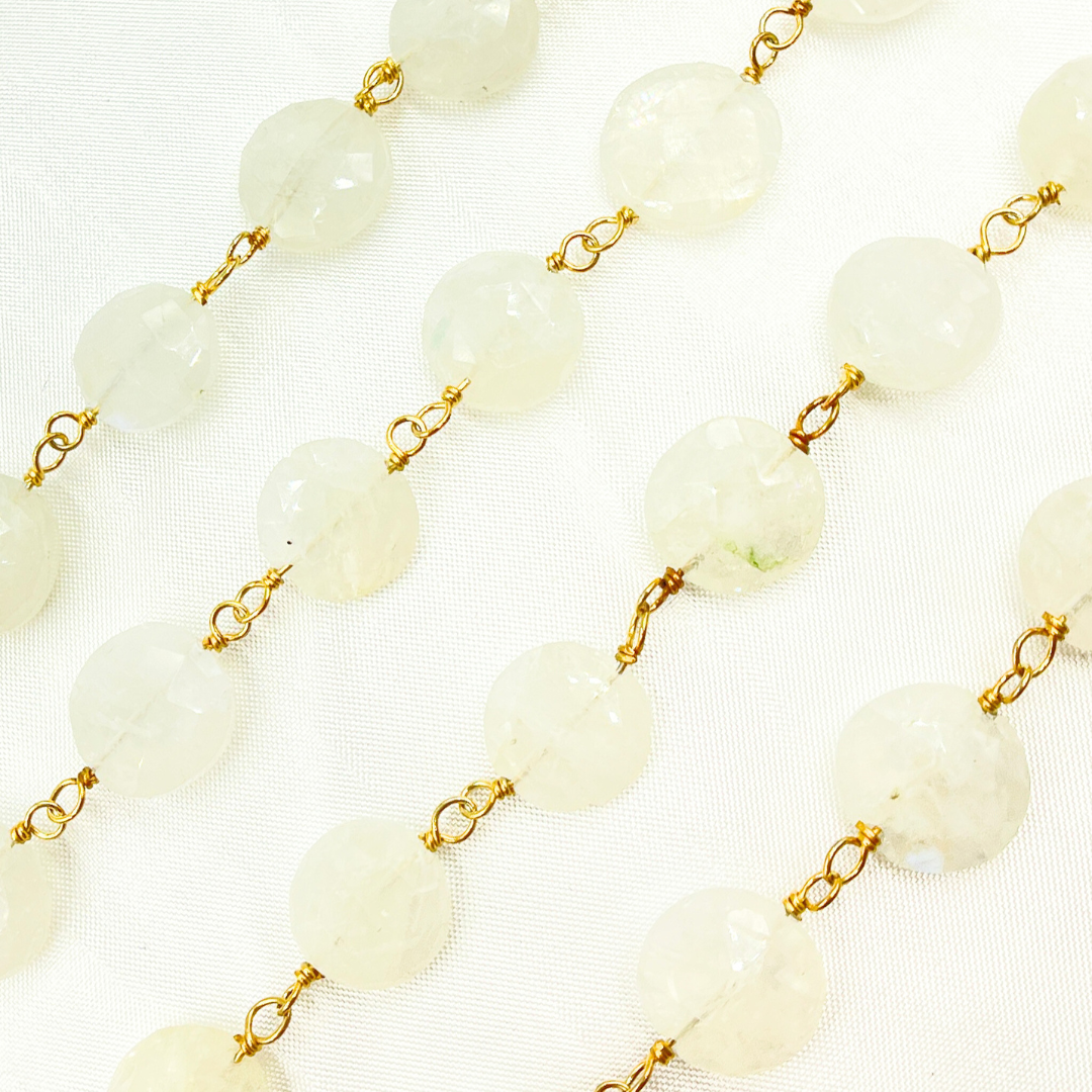 Coin Shape Moonstone Gold Plated Wire Chain. MS50