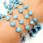 Load image into Gallery viewer, Turquoise Coin Shape Gold Plated Wire Chain. TRQ48