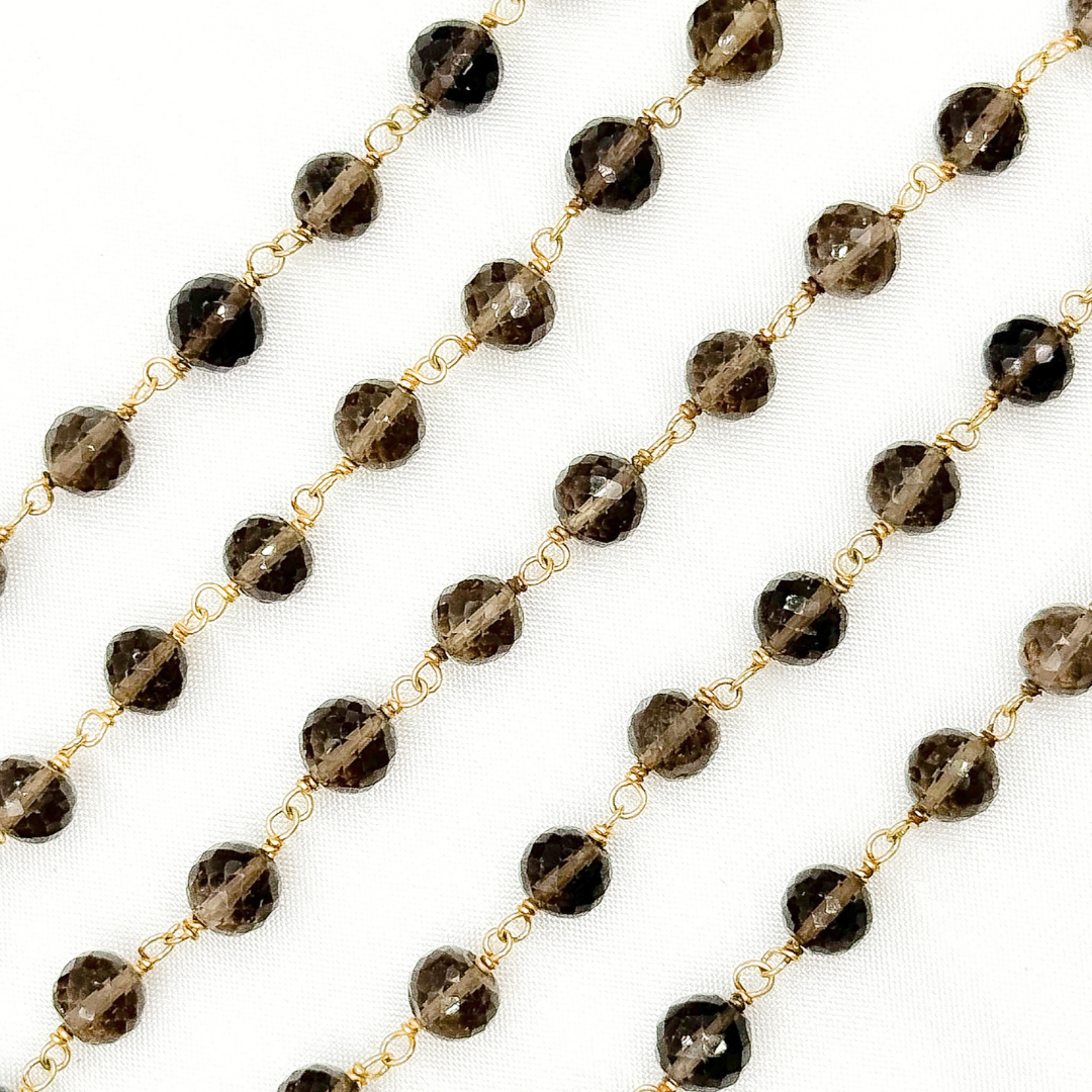 Smoky Quartz Gold Plated 925 Sterling Silver Wire Chain. SMQ19