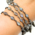 Load image into Gallery viewer, Labradorite Cut Pear Shape Bezel Oxidized Wire Chain. LAB14