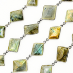 Load image into Gallery viewer, Labradorite Rhomb Shape Bezel Oxidized Wire Chain. LAB20