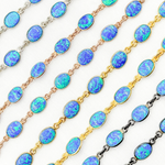 Load image into Gallery viewer, Created Blue Opal Oval Shape Connected Chain. CBO10
