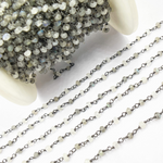 Load image into Gallery viewer, Labradorite + White Moon Stone Black Rhodium 925 Sterling Silver Wire Chain. LAB58