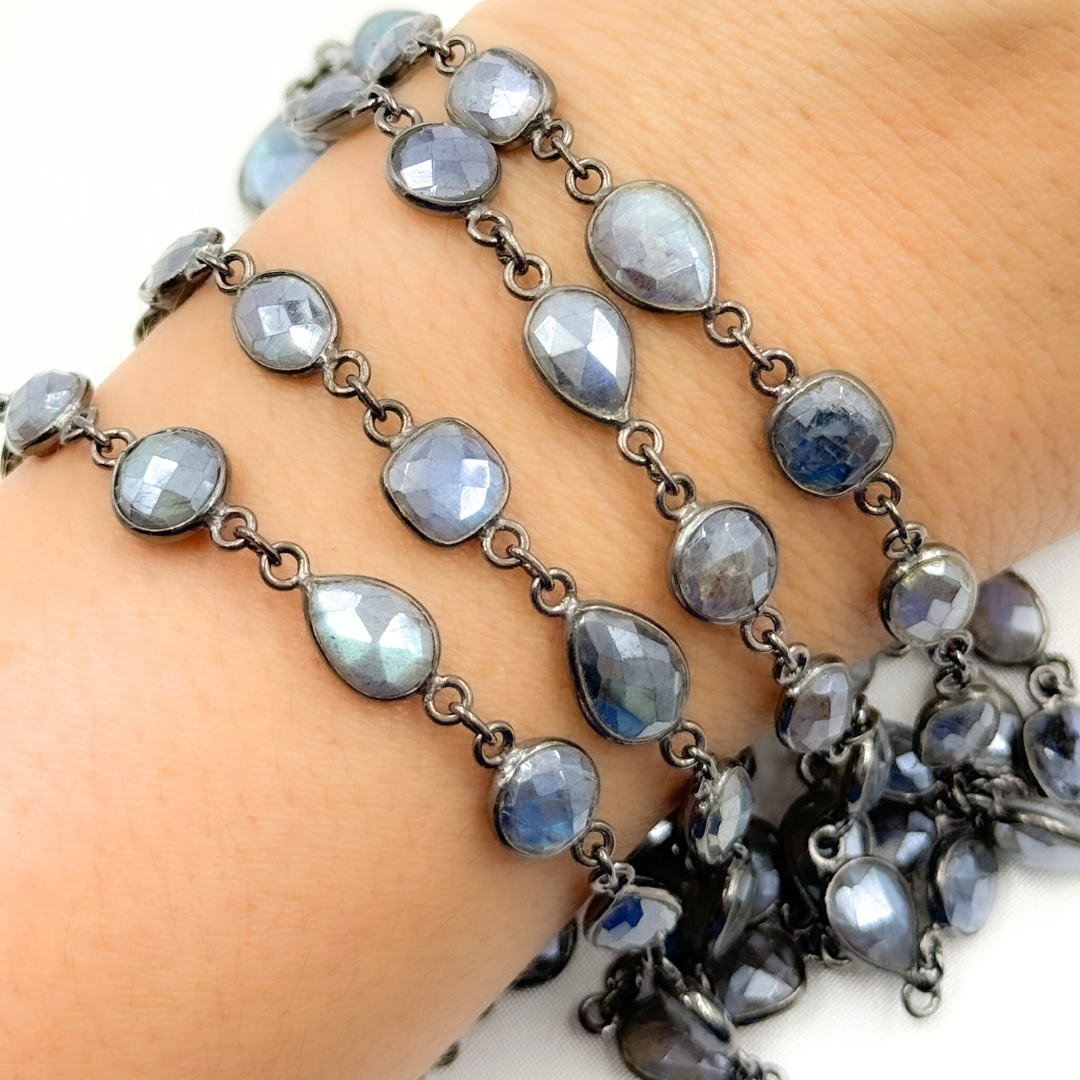 Coated Labradorite Pear & Round Shape Bezel Oxidized Wire Chain. CLB73