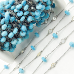 Load image into Gallery viewer, Turquoise & White Topaz Oxidized Connected Wire Chain. TRQ11