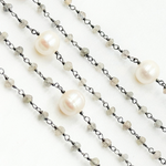 Load image into Gallery viewer, Labradorite & Pearl Oxidized 925 Sterling Silver Wire Chain. PRL12