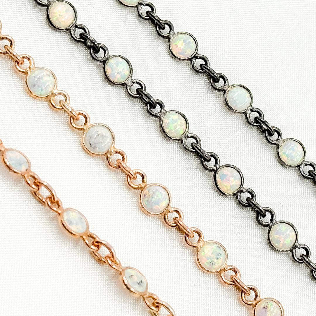 Created White Opal Round Shape Connected Chain. CWO2