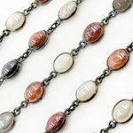Load image into Gallery viewer, Coated Multi Moonstone Oval Shape Bezel Oxidized Wire Chain. CMS107

