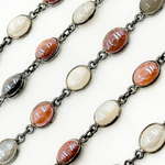 Load image into Gallery viewer, Coated Multi Moonstone Oval Shape Bezel Oxidized Wire Chain. CMS107
