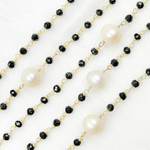 Load image into Gallery viewer, Black Spinel & Pearl Gold Plated 925 Sterling Silver Wire Chain. BSP59