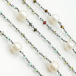 Load image into Gallery viewer, Peruvian Opal &amp; Pearl Oxidized 925 Sterling Silver Wire Chain. PO10
