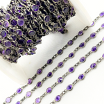 Load image into Gallery viewer, Amethyst Round Shape Bezel Oxidized Wire Chain. AME7