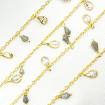 Load image into Gallery viewer, Coated Labradorite Drop & CZ Pear Shape Dangle Gold Plated Wire Chain